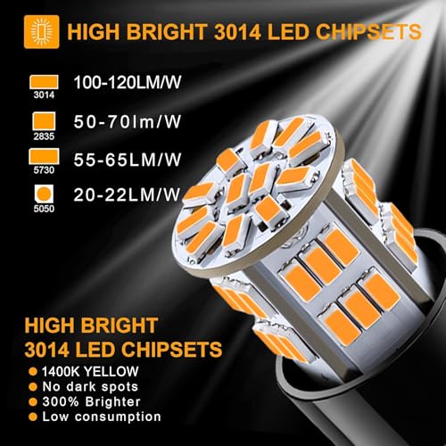 iFunyLED 4PCS 912 921 LED Bulb Turn Signal Light 12V-24V Super Bright T15 906 904 902 922 W16W LED Replacement Light Kit Set for Car Tail Brake Turn Signal Blinker Lights - Amber Yellow - Image 5