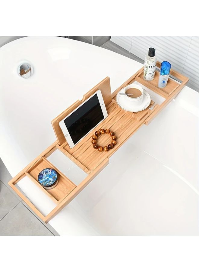 Natural Bamboo Bathtub Caddy Tray 23 6 Extends To 34 Inches With Glass Holder - Image 1