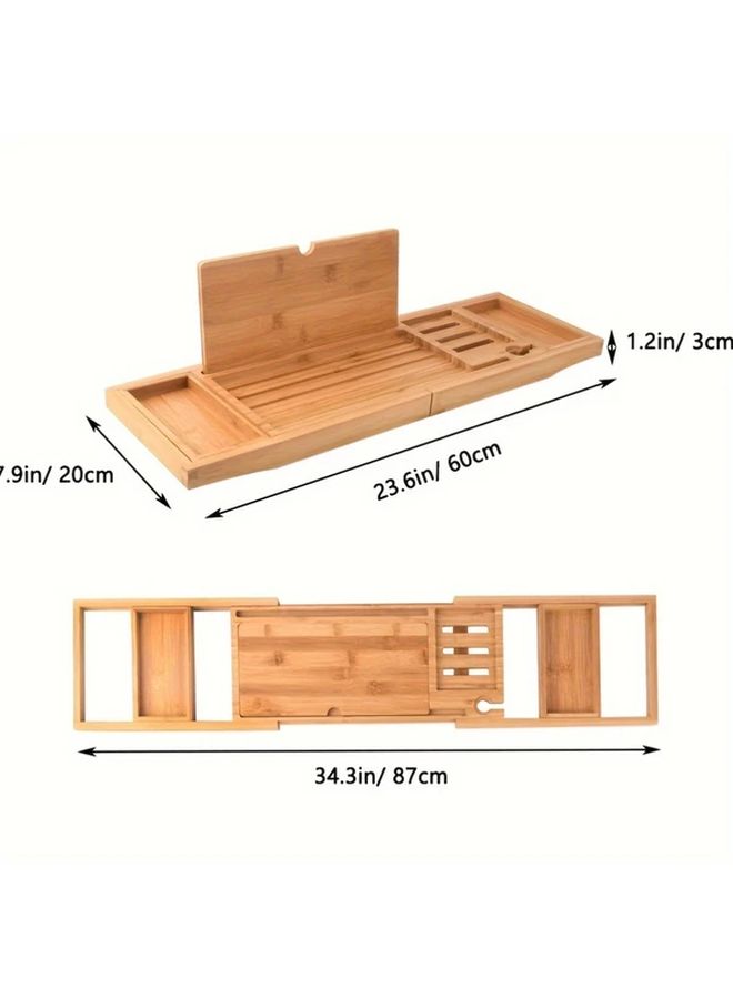 Natural Bamboo Bathtub Caddy Tray 23 6 Extends To 34 Inches With Glass Holder - Image 2