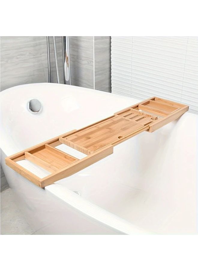 Natural Bamboo Bathtub Caddy Tray 23 6 Extends To 34 Inches With Glass Holder - Image 5