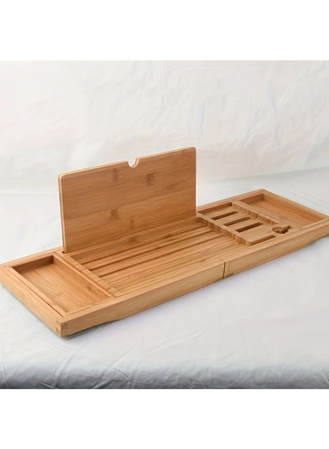 Natural Bamboo Bathtub Caddy Tray 23 6 Extends To 34 Inches With Glass Holder - Image 4
