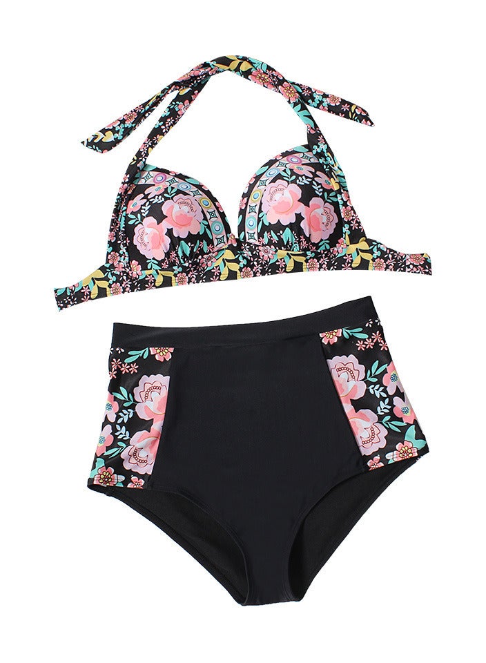 KASTWAVE Women Swimsuit Printed Two-piece Split Bathing Suit Sexy High Waist Wrap Swimwear Bikini Bathing Shorts For Women Two Fashion Sexy Split Bikini High Waist Printed Swimsuit (M) - Image 2