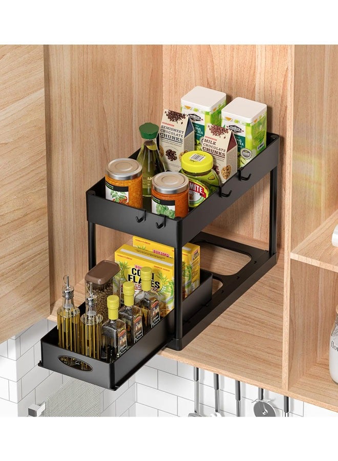 Under Sliding Cabinet Basket Organizer, Pull-Out Sliding Drawe0r, 2 Tier Multi-purpose Organizer, Easy to Install, For Kitchen Bathroom,Suitable for Bathroom/ Kitchen  (Black)  - Image 4
