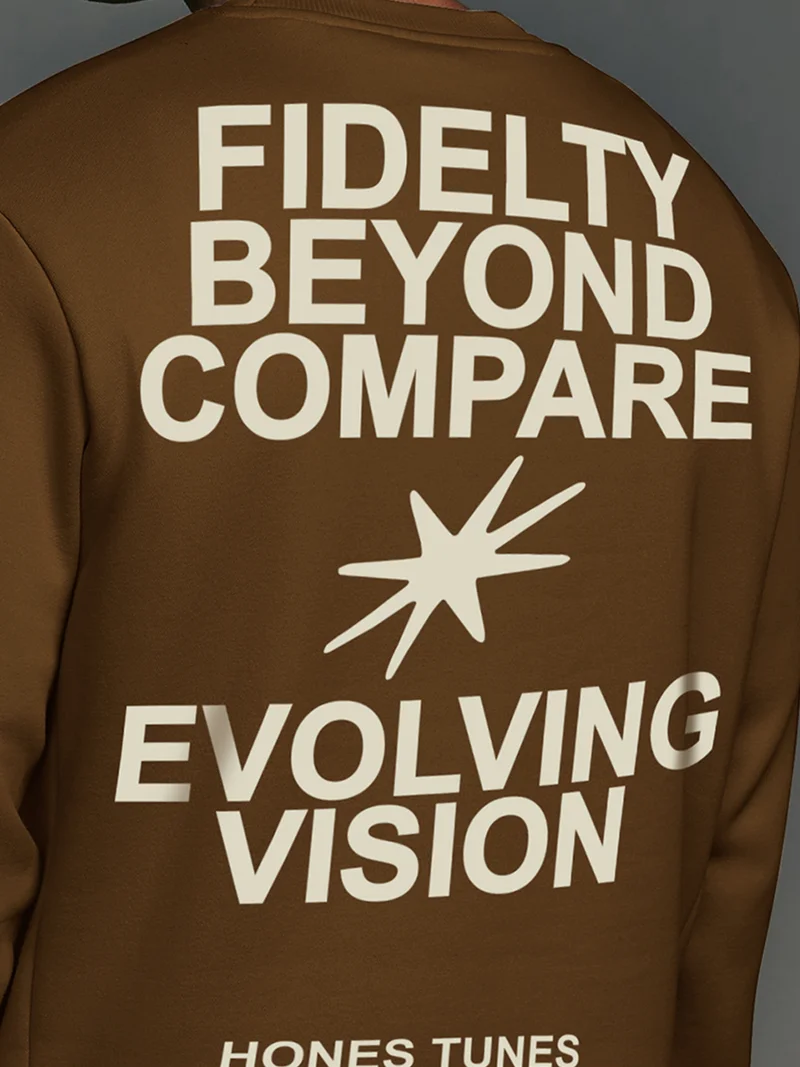 Maniac Maniac Mens Printed Round Neck Full Sleeve Brown & Beige CottonFleece Oversized Sweatshirt