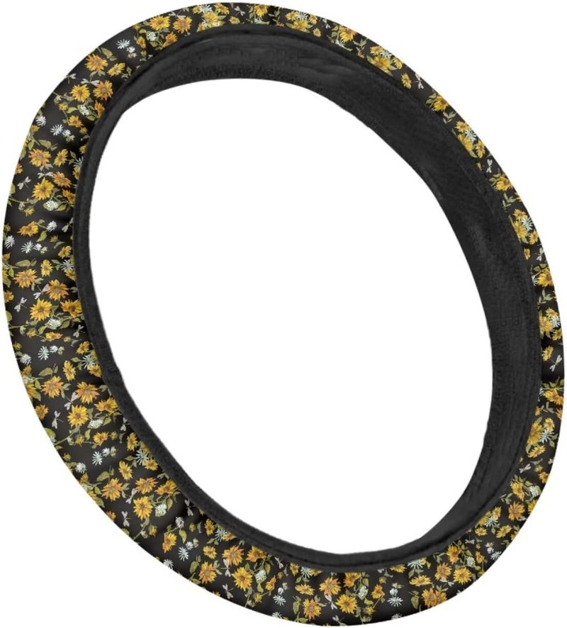 Universal Non-Slip Steering Wheel Cover, 15-inch Polyester Material Driving Accessories, Suitable for Car and Truck(Dragonfly Sunflower Print) - Image 3