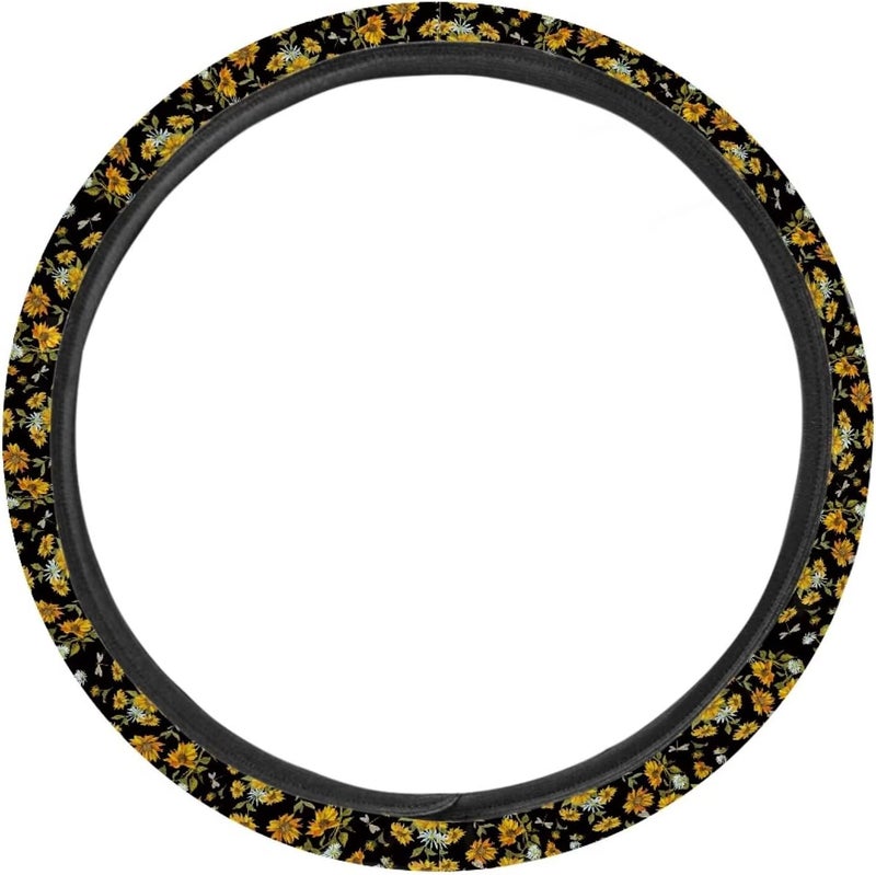 Universal Non-Slip Steering Wheel Cover, 15-inch Polyester Material Driving Accessories, Suitable for Car and Truck(Dragonfly Sunflower Print) - Image 2