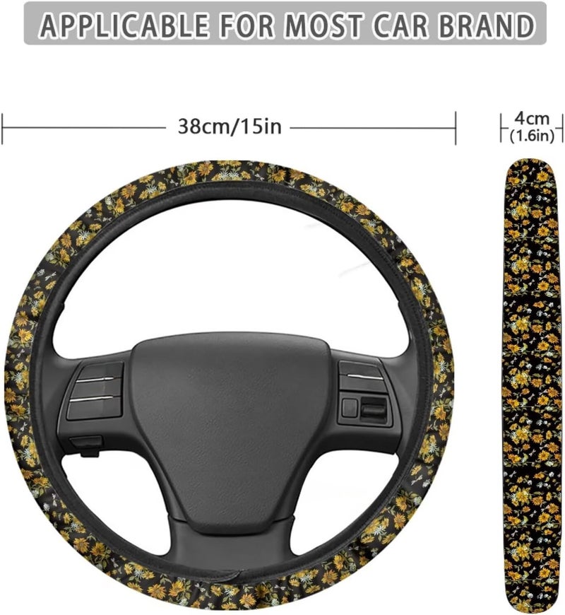 Universal Non-Slip Steering Wheel Cover, 15-inch Polyester Material Driving Accessories, Suitable for Car and Truck(Dragonfly Sunflower Print) - Image 5