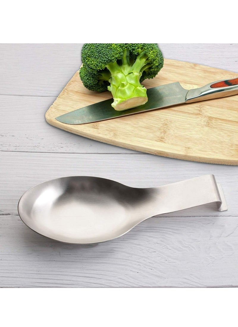 Oasisgalore 2 Pcs Stainless Steel Spoon Rest, Spatula Ladle Holder, Stainless Steel Utensil Spoon Rest Holder, 9.8 x 3.7 Inch  - Image 4