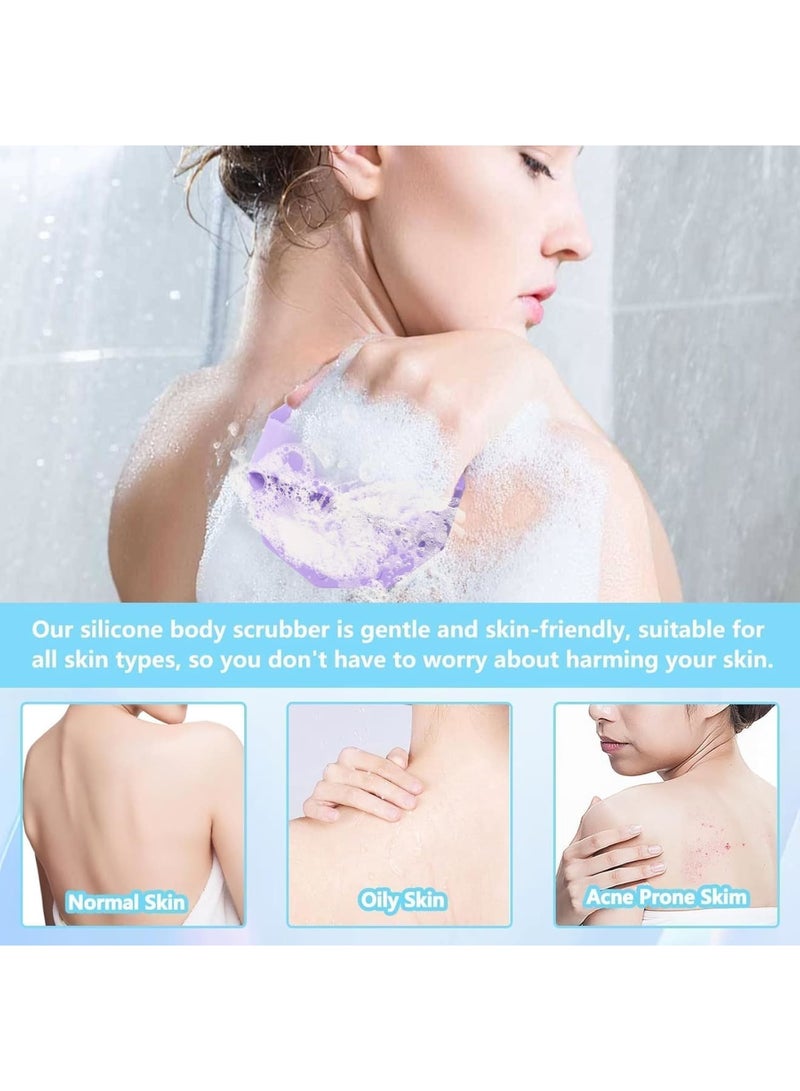 Silicone Shower Scrubber, Body and Back Loofah Scrubber Set, Antimicrobial Exfoliating Handheld Bath Brushes with Gentle Skin Cleansing Massager, Suitable for All Skin Types (Blue/Purple, 2 Pack) - Image 4