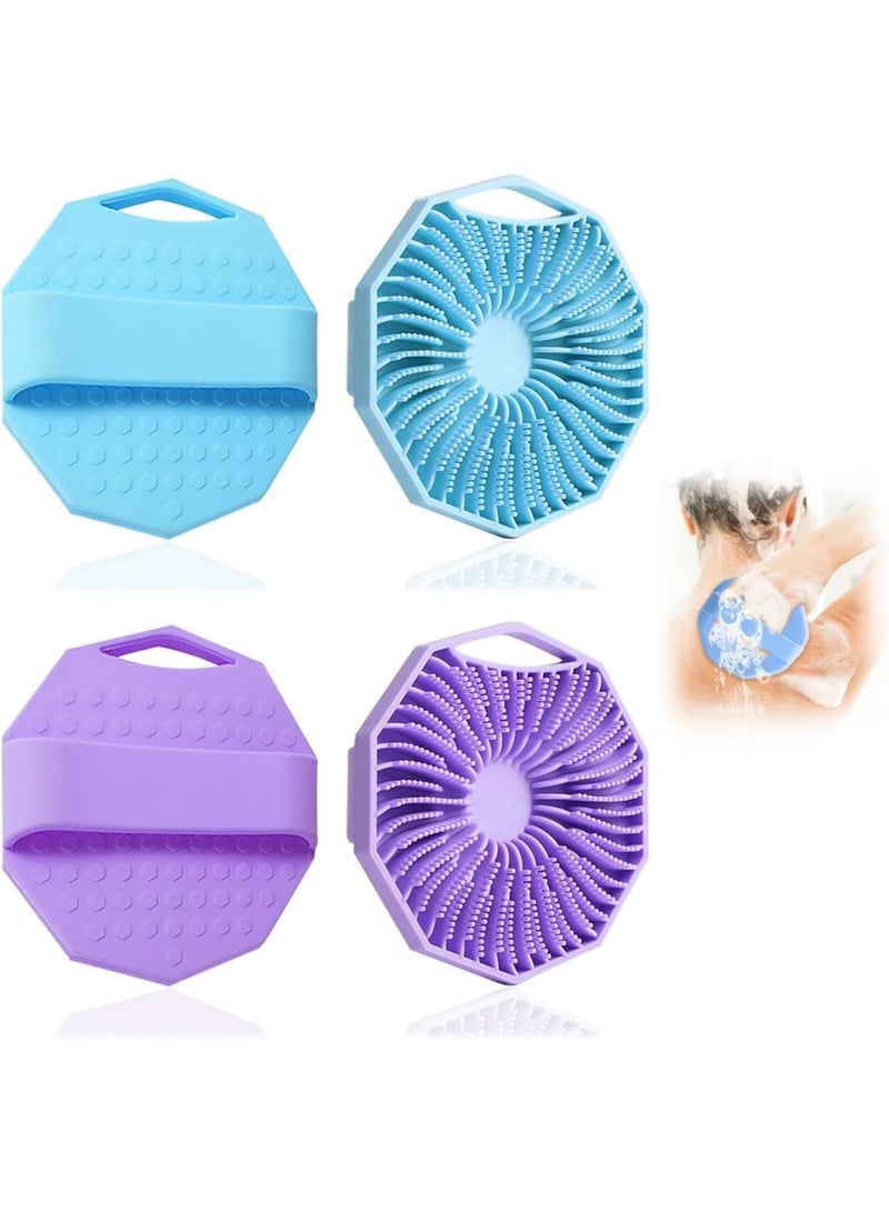 Silicone Shower Scrubber, Body and Back Loofah Scrubber Set, Antimicrobial Exfoliating Handheld Bath Brushes with Gentle Skin Cleansing Massager, Suitable for All Skin Types (Blue/Purple, 2 Pack) - Image 1
