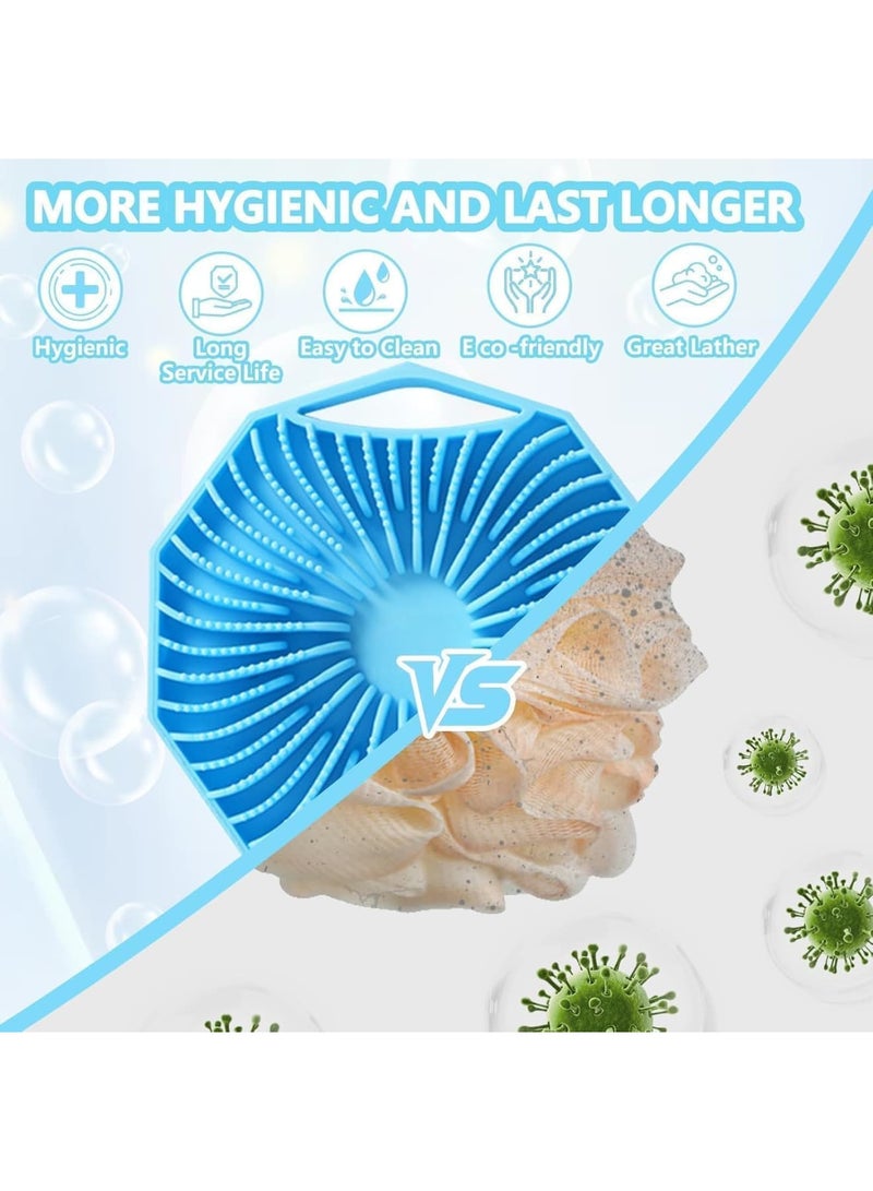 Silicone Shower Scrubber, Body and Back Loofah Scrubber Set, Antimicrobial Exfoliating Handheld Bath Brushes with Gentle Skin Cleansing Massager, Suitable for All Skin Types (Blue/Purple, 2 Pack) - Image 5