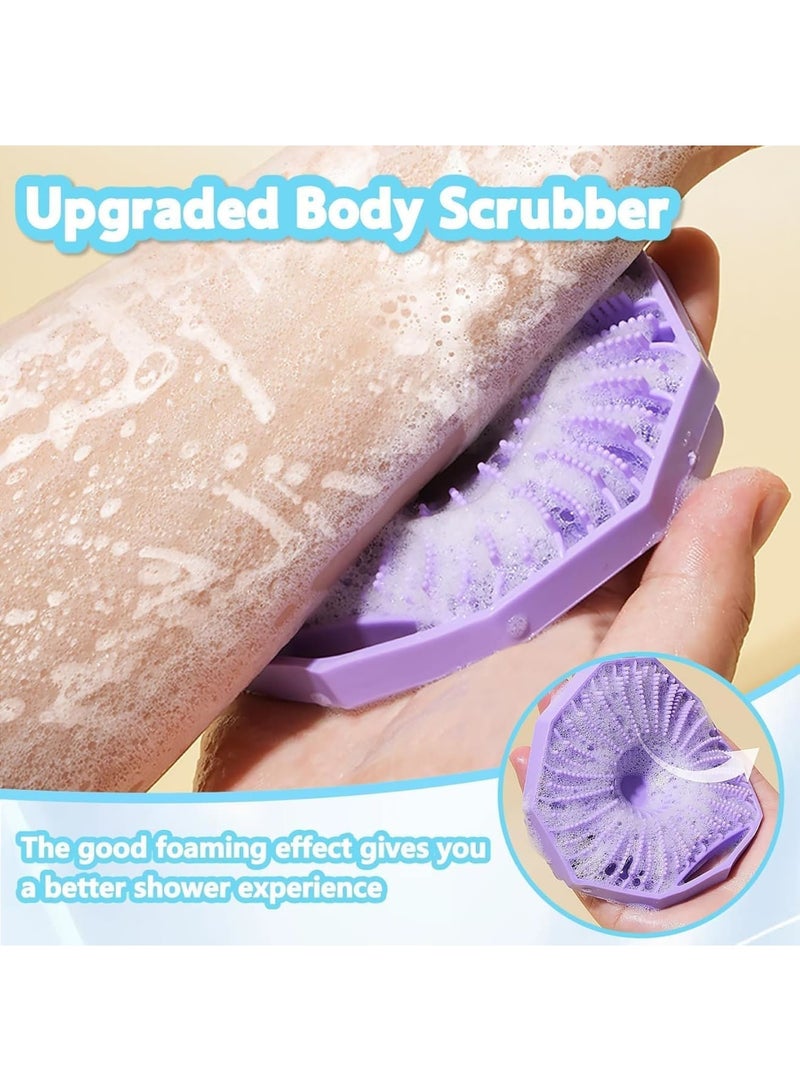 Silicone Shower Scrubber, Body and Back Loofah Scrubber Set, Antimicrobial Exfoliating Handheld Bath Brushes with Gentle Skin Cleansing Massager, Suitable for All Skin Types (Blue/Purple, 2 Pack) - Image 2