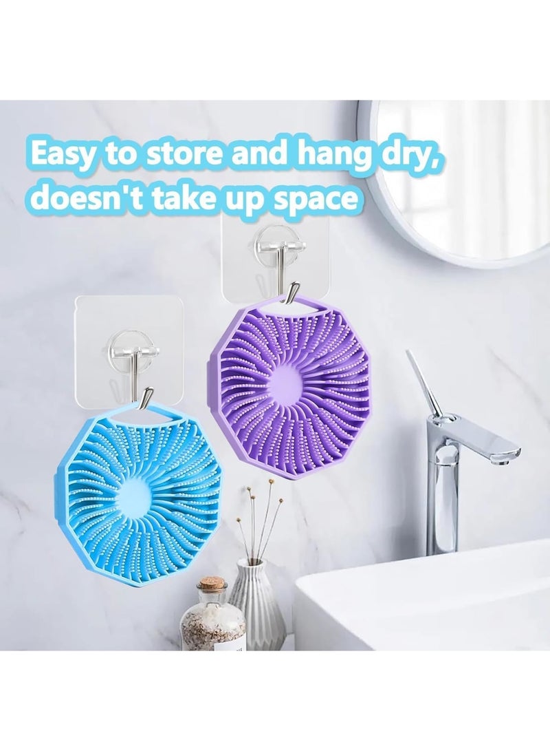 Silicone Shower Scrubber, Body and Back Loofah Scrubber Set, Antimicrobial Exfoliating Handheld Bath Brushes with Gentle Skin Cleansing Massager, Suitable for All Skin Types (Blue/Purple, 2 Pack) - Image 3