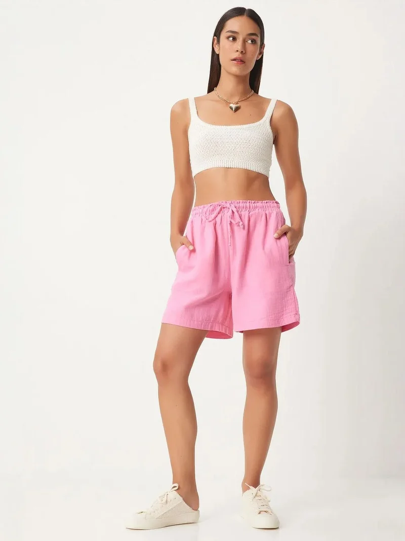 Happiness İstanbul ISTANBUL High Waist Wide Leg Cotton Shorts