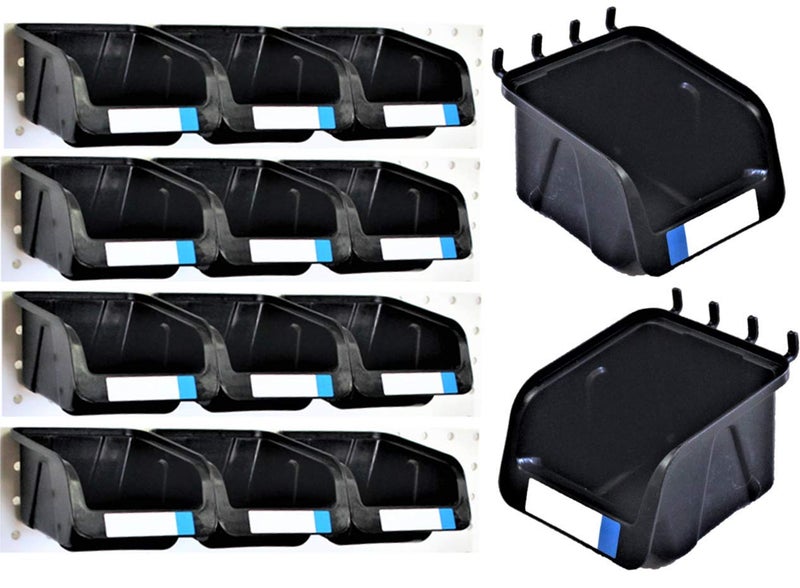WallPeg 12 Black PEGBOARD Bins - Peg Board Organizer Accessories - Pegboard Bins for Craft Room Storage & Garage Organization - Handy Peg Board Wall Organizer Bin Set -Made in USA- - Image 3