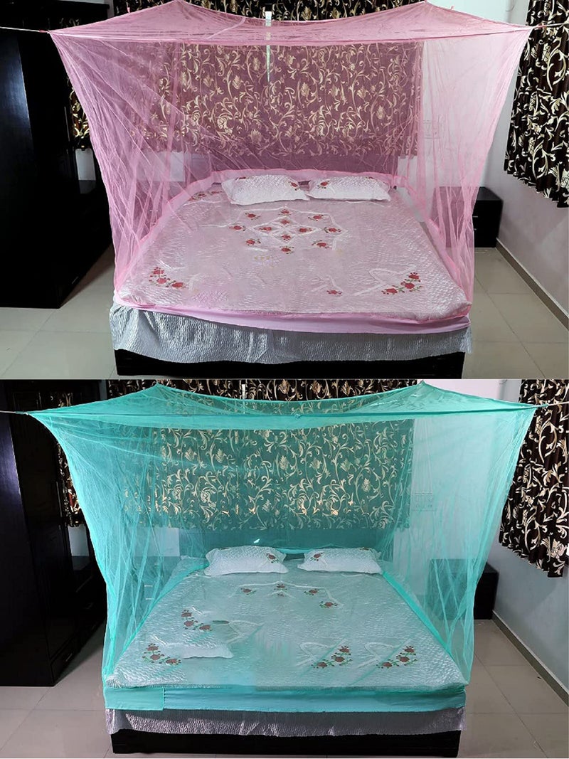 Neekshaa Combo Pack Mosquito Net for Double Bed Polyester Mosquito Net for Baby | Bedroom | Family_Size-6x6 FT_Color-Pink,Green - Image 1