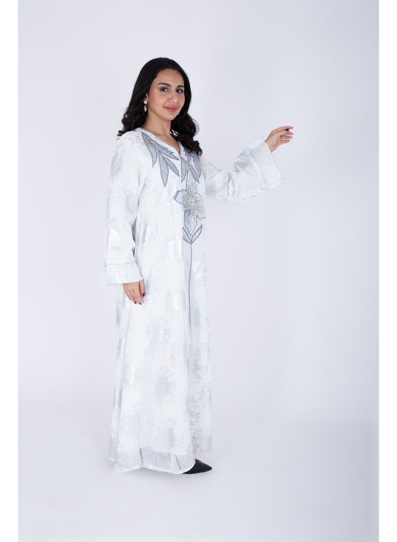 IKKXA Classic Design Silver Patterns Jalabiya IK4020 White - Image 3