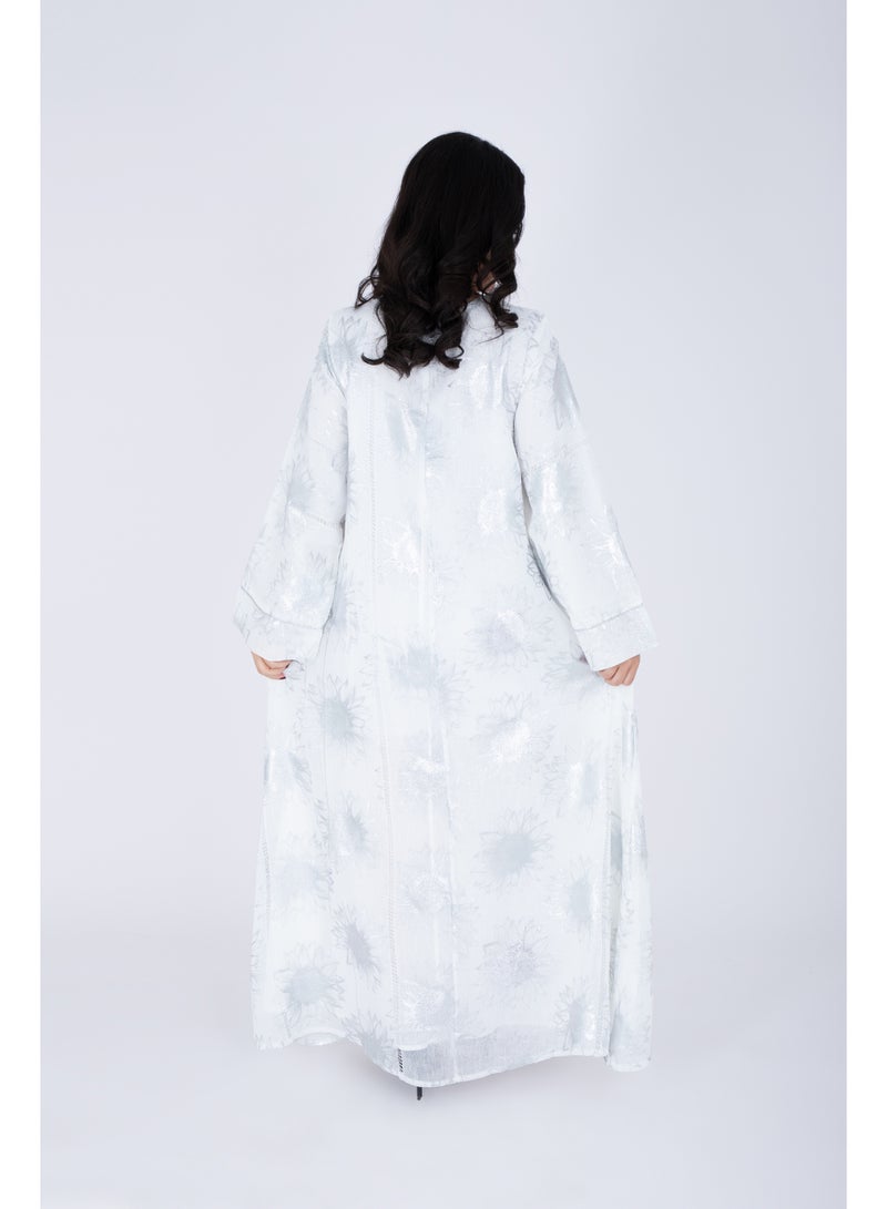 IKKXA Classic Design Silver Patterns Jalabiya IK4020 White - Image 4