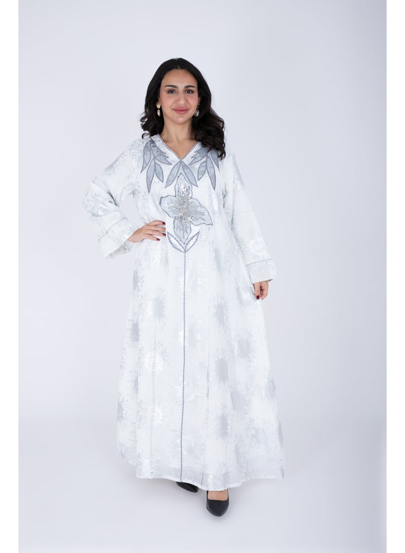 IKKXA Classic Design Silver Patterns Jalabiya IK4020 White - Image 5