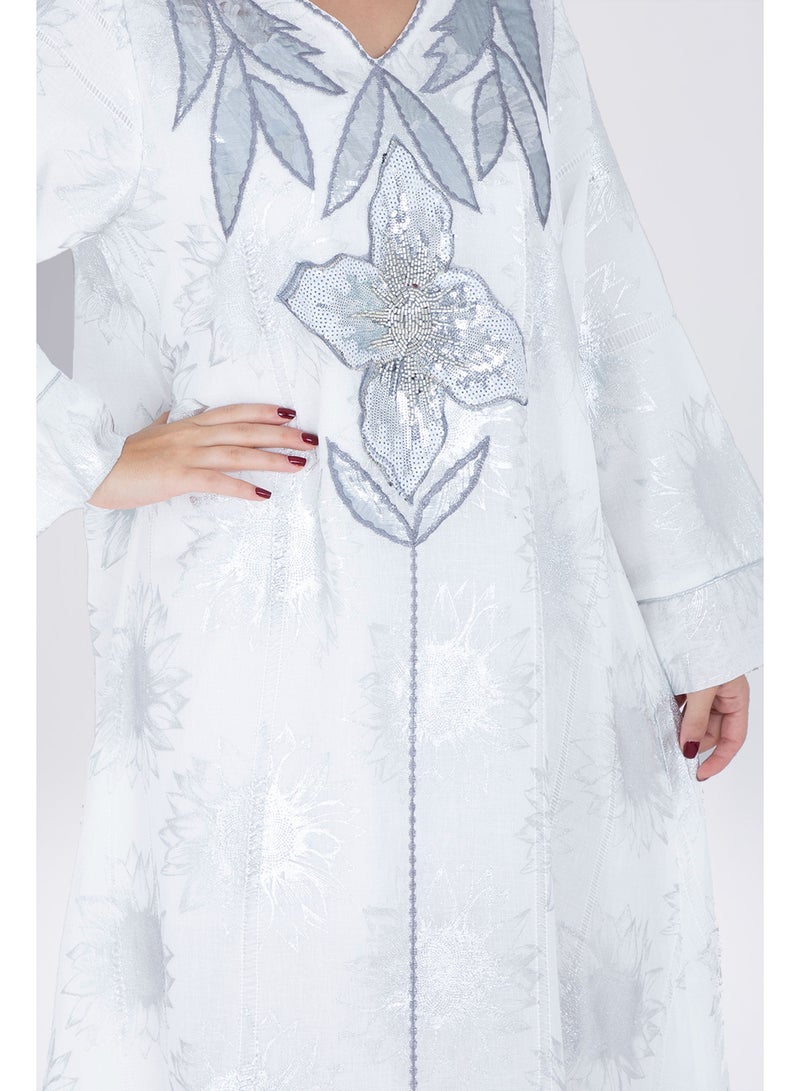 IKKXA Classic Design Silver Patterns Jalabiya IK4020 White - Image 2