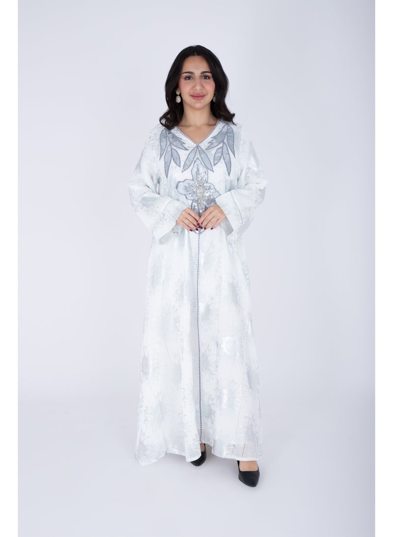 IKKXA Classic Design Silver Patterns Jalabiya IK4020 White - Image 1