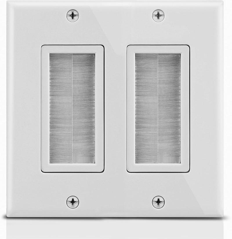 Fosmon 2-Gang Wall Plate, Brush Style Opening Passthrough Low Voltage Cable Plate In-Wall Installation for Speaker Wires, Coaxial Cables, HDMI Cables, or Network/Phone Cables - Image 1