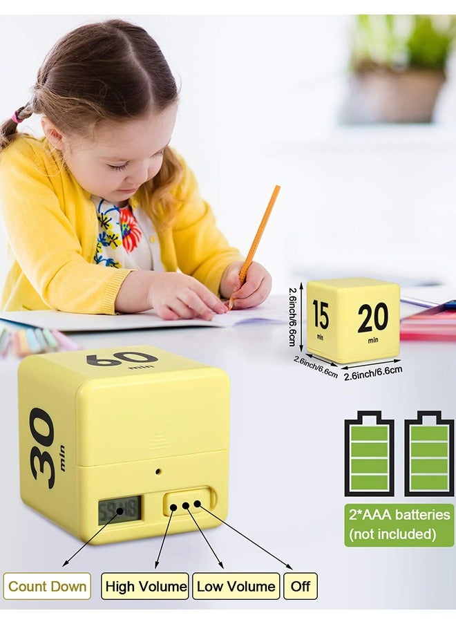 Cube Timers Kitchen Square Workout Exercise Game Countdown Gravity Sensor Flip Timer 15-20-30-60 Minutes for Management, 2.6 Inch(Yellow)  - Image 2