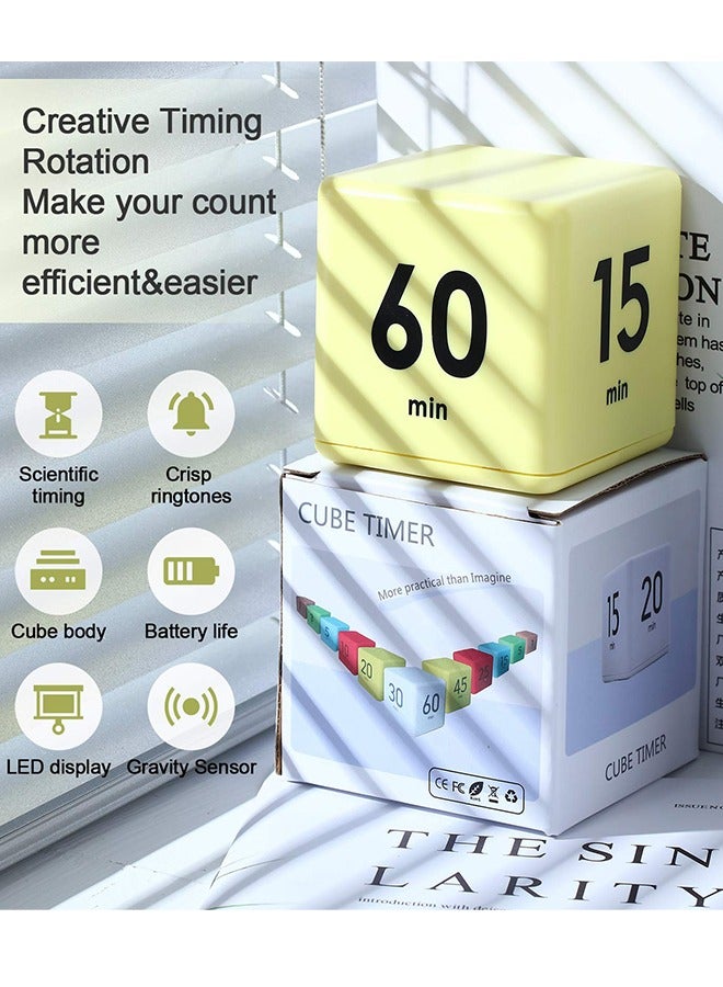 Cube Timers Kitchen Square Workout Exercise Game Countdown Gravity Sensor Flip Timer 15-20-30-60 Minutes for Management, 2.6 Inch(Yellow)  - Image 4