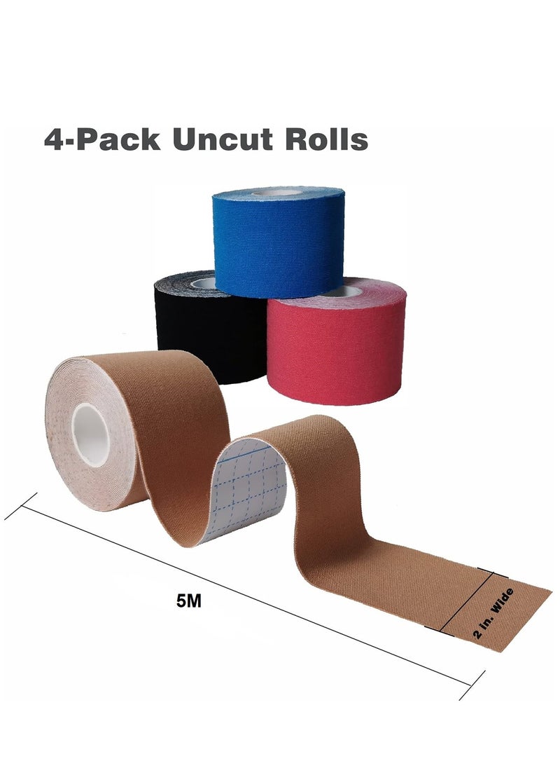 Joyelink - 4 Rolls Waterproof Breathable Kinesiology Tape, Athletic Elastic Kneepad Muscle Pain Relief Knee Taping for Gym Fitness Running Tennis Swimming Football - Image 1