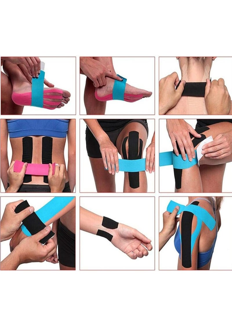 Joyelink - 4 Rolls Waterproof Breathable Kinesiology Tape, Athletic Elastic Kneepad Muscle Pain Relief Knee Taping for Gym Fitness Running Tennis Swimming Football - Image 1