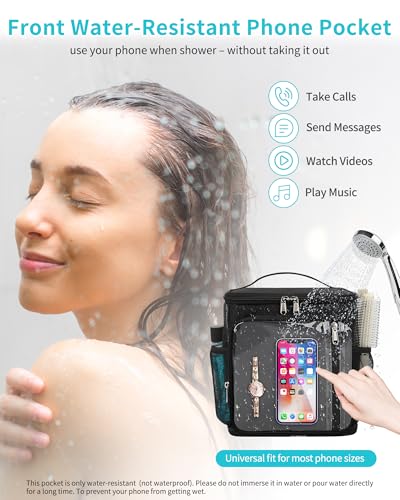 CUBETASTIC Hanging Shower Caddy Portable Bag - Quick Dry Shower Tote for Dorm College Essentials, Water-Resistant Travel Toiletry Bag with Separate Compartment & Multiple Pockets (Black, M) - Image 4