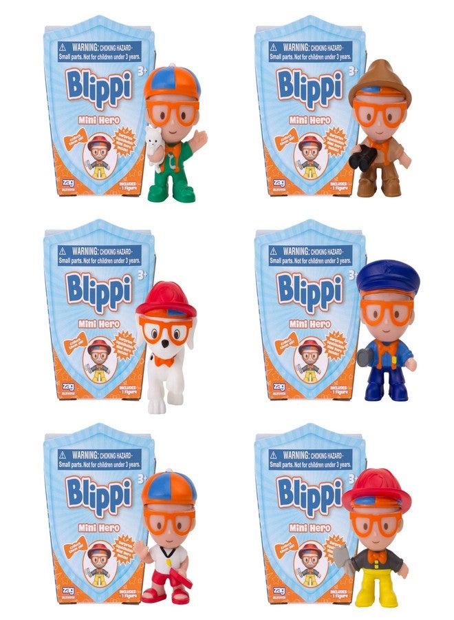 Blippi مجموعة بلippi ميني هيروز سكووشابلز الغامضة 6 عبوات - شخصية لعبة 2 بوصة: ضابط شرطة، منقذ، طبيب بيطري، رجل إطفاء، حارس حديقة، بالإضافة إلى كلب محطة الإطفاء - ألعاب تعليمية للأطفال والرضع - Image 2