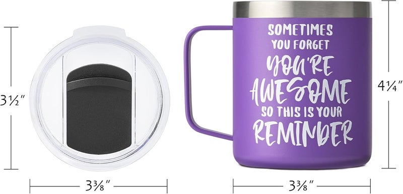 SUNWILL Insulated Coffee Mug with Lid, Birthday Gifts for Women, Stainless Steel Coffee Cup, Inspirational Sometimes You Forget You're Awesome Gifts for Christmas, Graduation, Thank You - 14oz Purple - Image 2