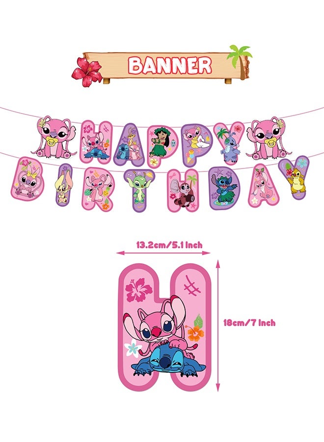 Stitch Cartoon Birthday Decorations, Stitch Birthday Party Supplies, Include Happy Birthday Banner Cake Toppers Cupcake Toppers Balloons,  Anime Theme Birthday Party Supplies(Stitch Birthday Set)  - Image 2
