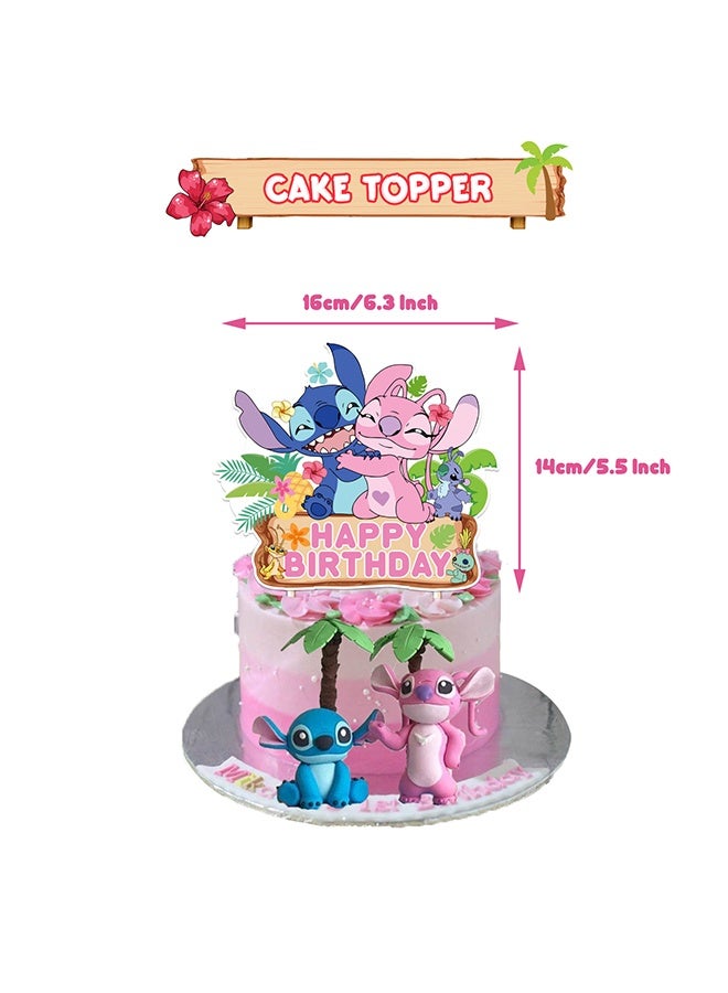 Stitch Cartoon Birthday Decorations, Stitch Birthday Party Supplies, Include Happy Birthday Banner Cake Toppers Cupcake Toppers Balloons,  Anime Theme Birthday Party Supplies(Stitch Birthday Set)  - Image 3