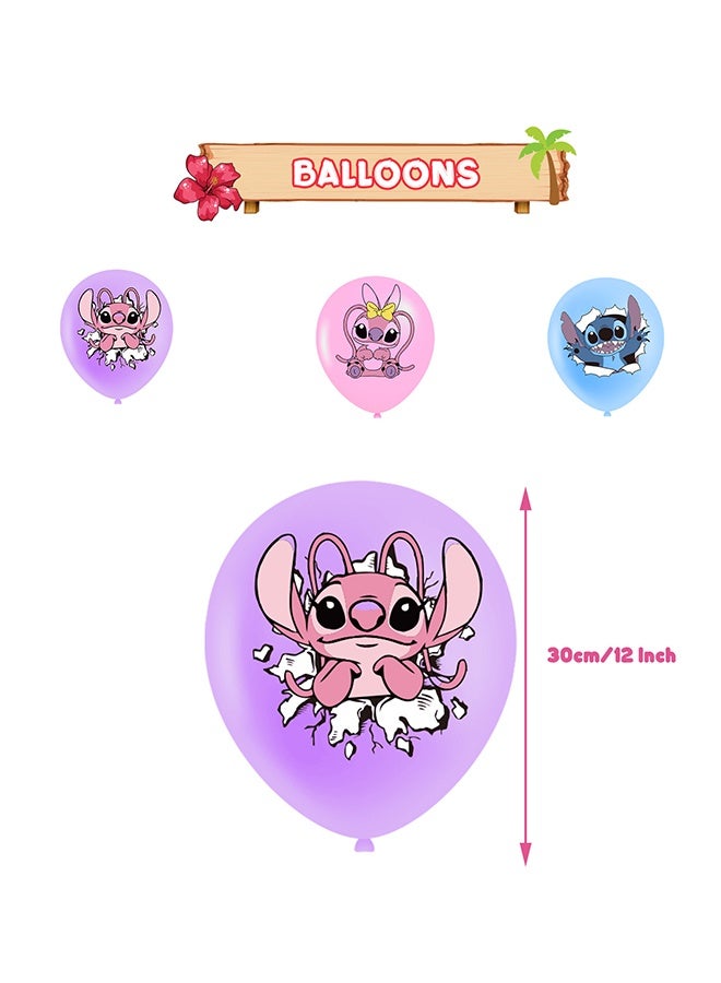 Stitch Cartoon Birthday Decorations, Stitch Birthday Party Supplies, Include Happy Birthday Banner Cake Toppers Cupcake Toppers Balloons,  Anime Theme Birthday Party Supplies(Stitch Birthday Set)  - Image 4