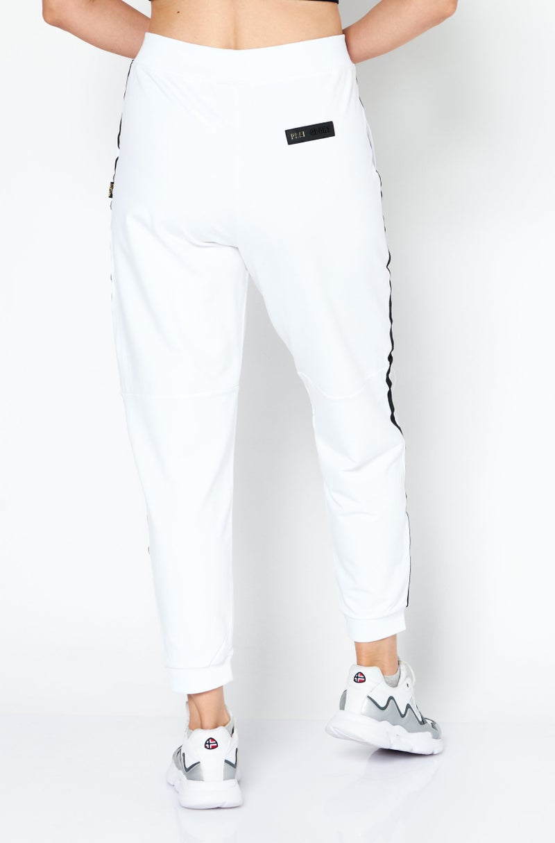Plein Sport Women Sportswear Fit Brand Logo Training Pants, White/Black  - Image 3