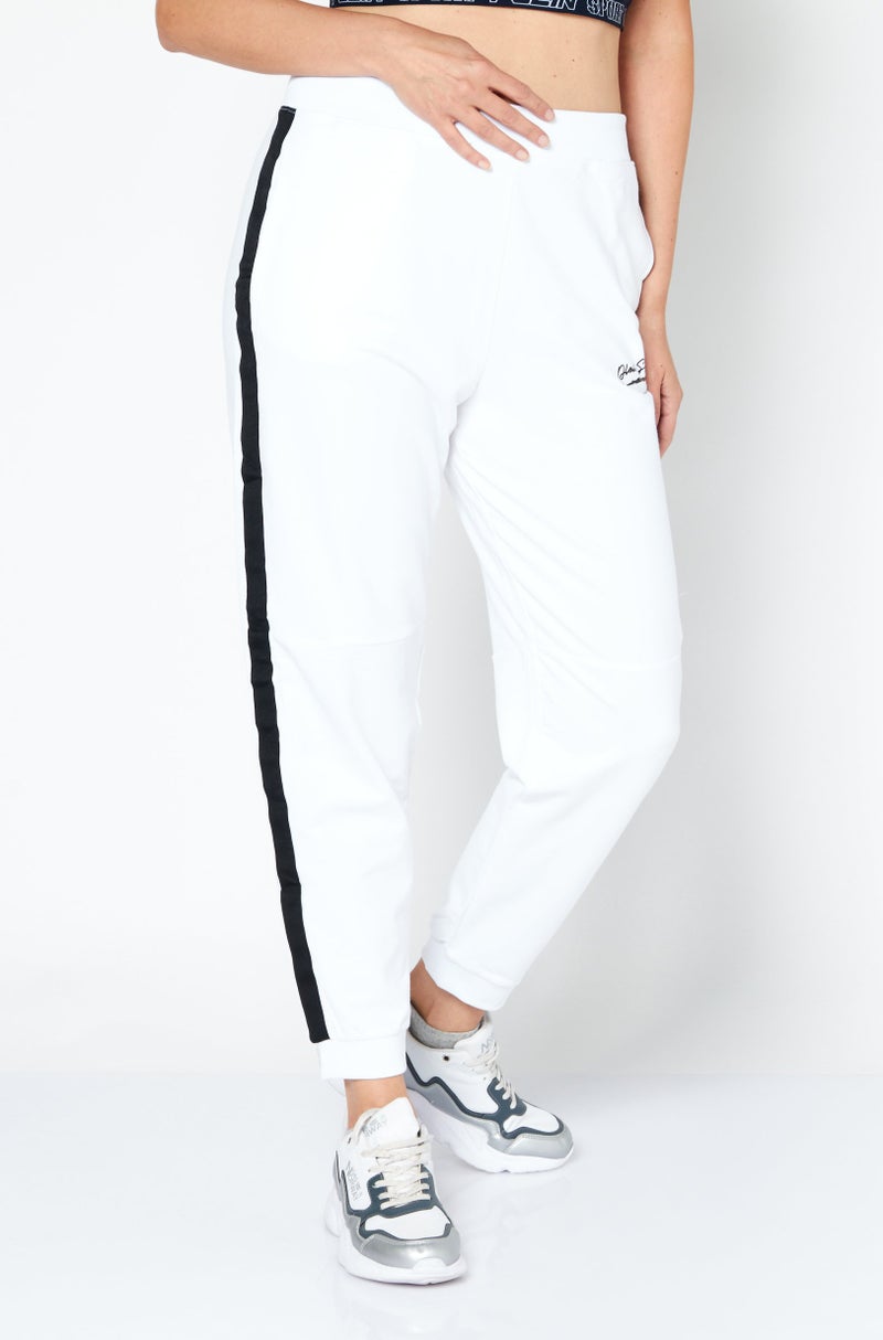 Plein Sport Women Sportswear Fit Brand Logo Training Pants, White/Black  - Image 1