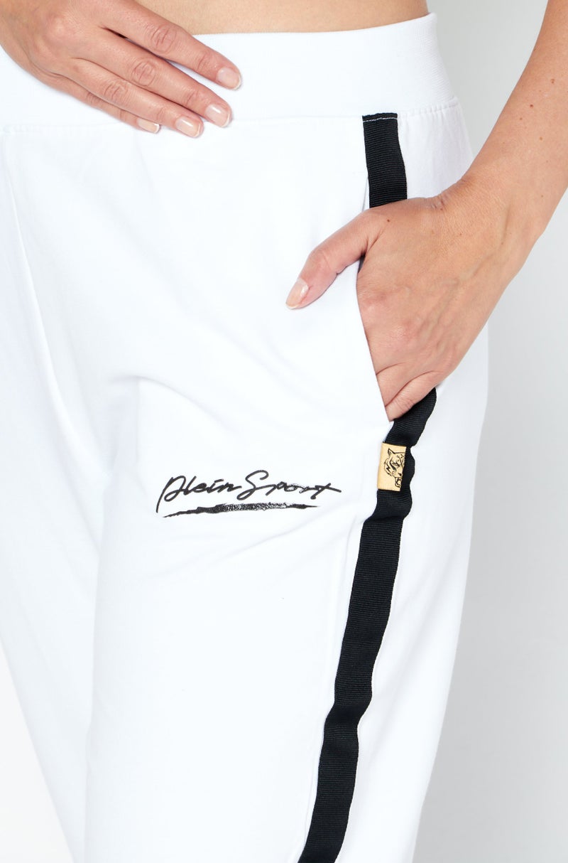 Plein Sport Women Sportswear Fit Brand Logo Training Pants, White/Black  - Image 4