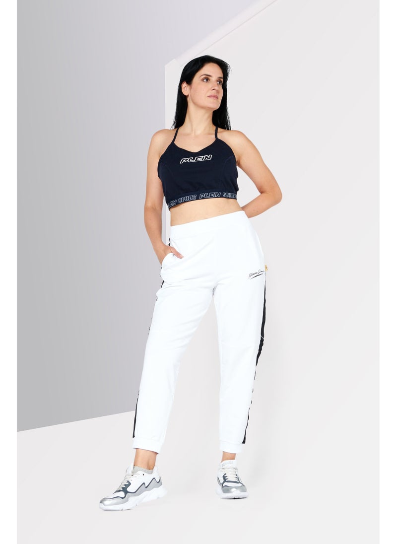 Plein Sport Women Sportswear Fit Brand Logo Training Pants, White/Black  - Image 5