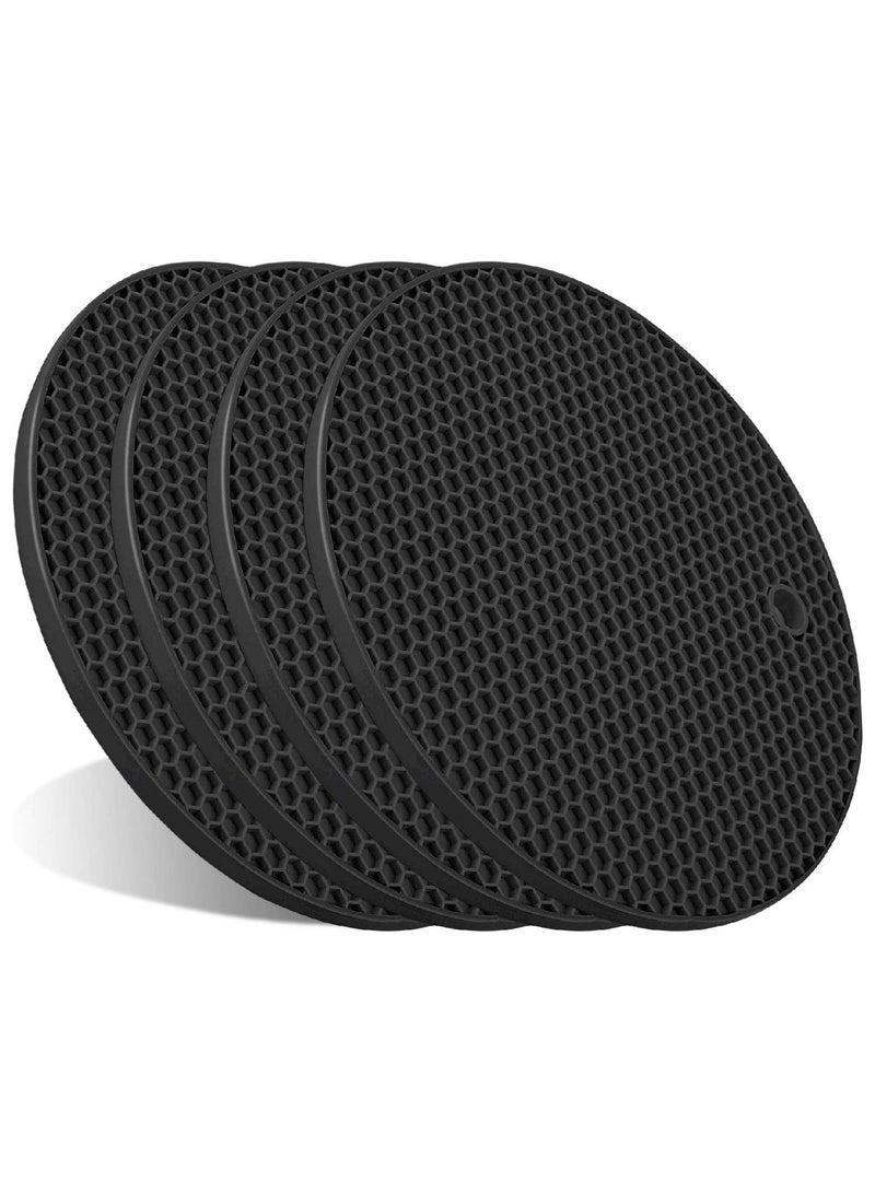 Mmmon 4 PCS Premium Silicone Trivet Mats,FoodGrade Silicones,BPA Free, Versatile SiliconeHot Pads for Kitchen,Suitable for FondueMats,Can Openers and Spoon Rests,black - Image 1