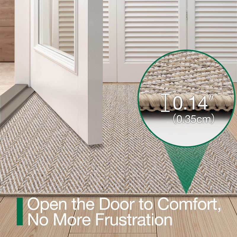 LUMI Ultra Thin Indoor Door Mat for Entrance 36"x56", Non Slip Entryway Mat, Low Profile Doormat, Unique Herringbone Design Carpet for Inside, Patio, Porch, Beige - Image 3