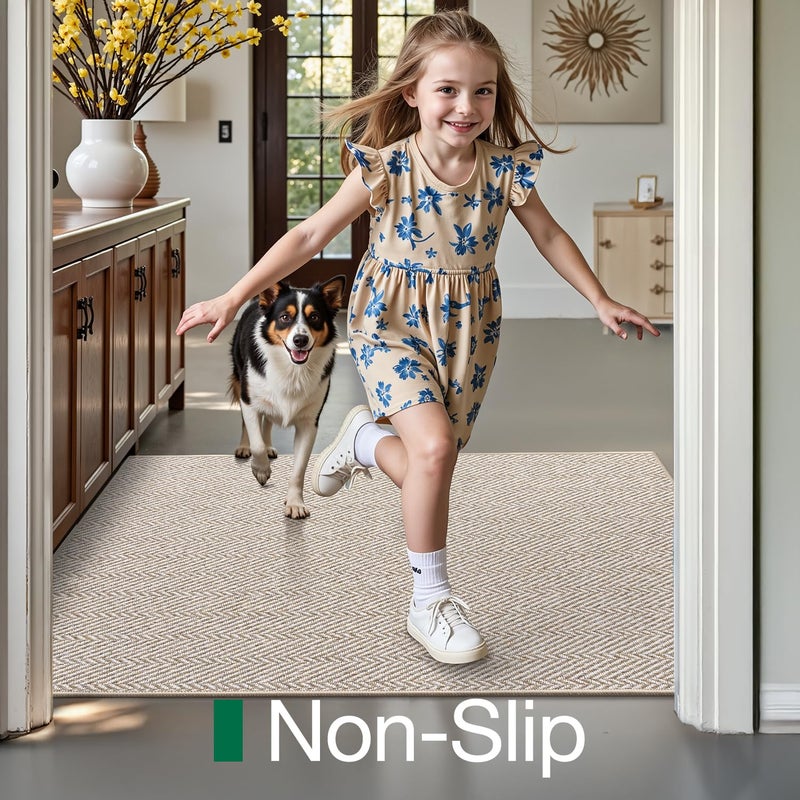 LUMI Ultra Thin Indoor Door Mat for Entrance 36"x56", Non Slip Entryway Mat, Low Profile Doormat, Unique Herringbone Design Carpet for Inside, Patio, Porch, Beige - Image 5
