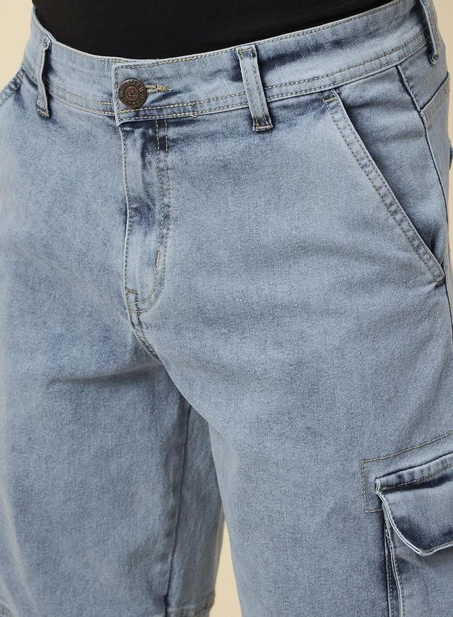 HIGH STAR Mid Rise Light Wash Cargo Jeans by Styli