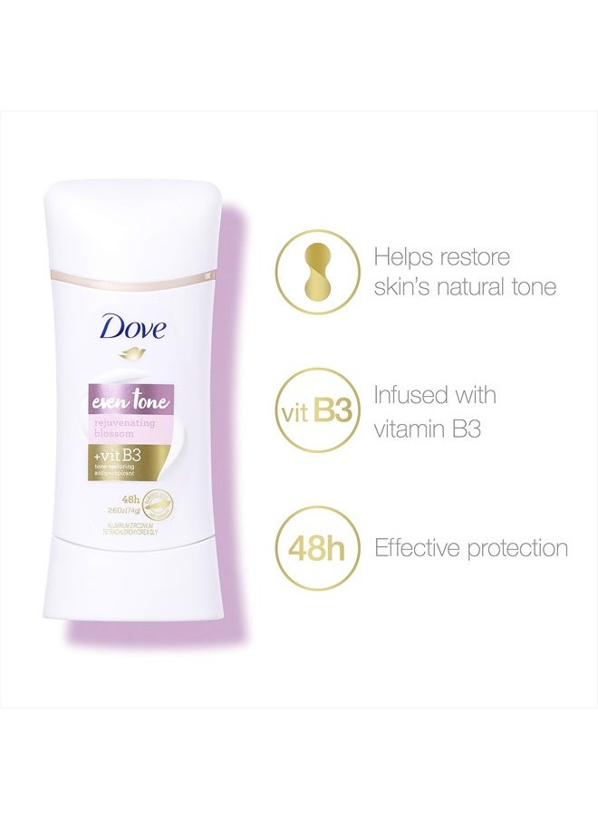 Dove - Antiperspirant Deodorant for Uneven Skin Even Tone Rejuvenating Blossom Sweat Block for All-Day Fresh Feeling, 2.6 Oz, Pack of 3 - Image 1