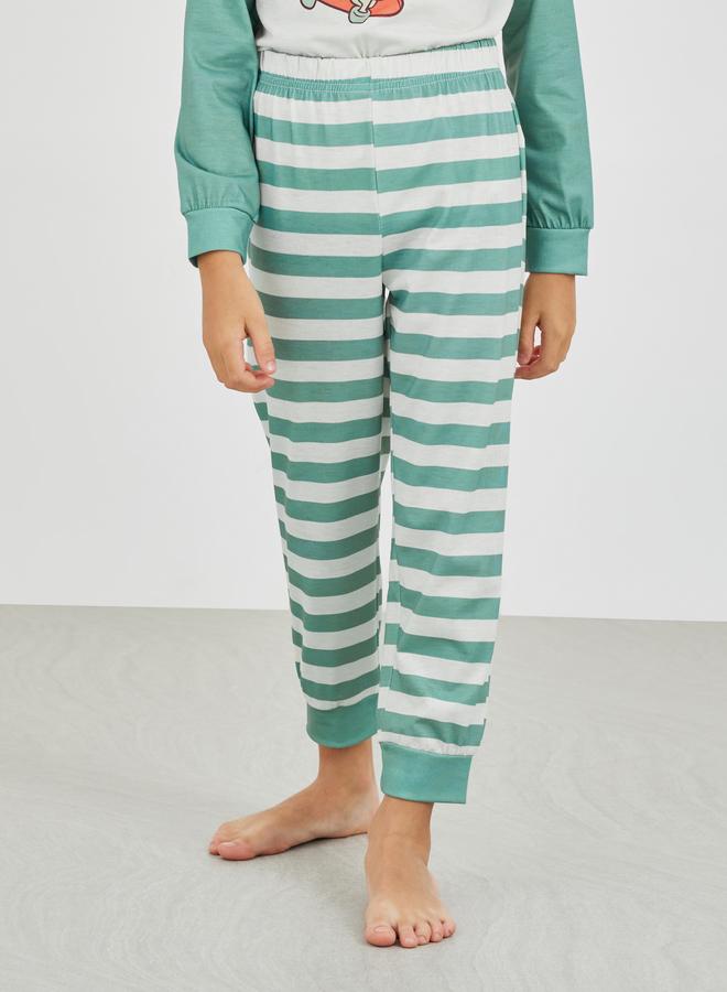 ستايلي طقم بيجامة مخطط وتيشيرت بياقة مستديرة وطبعة جرافيك - Image 5