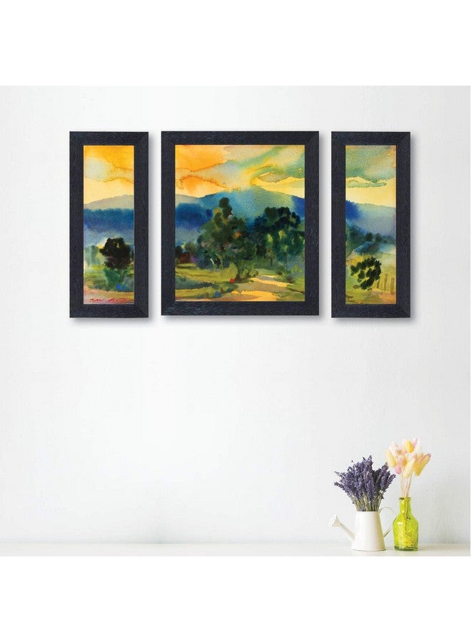 راندم لوحات تجريدية مائية مؤطرة عشوائية (RP-1926)، (6" X 14"-2، 12" X 14"-1) - Image 2