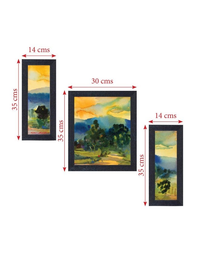 راندم لوحات تجريدية مائية مؤطرة عشوائية (RP-1926)، (6" X 14"-2، 12" X 14"-1) - Image 4