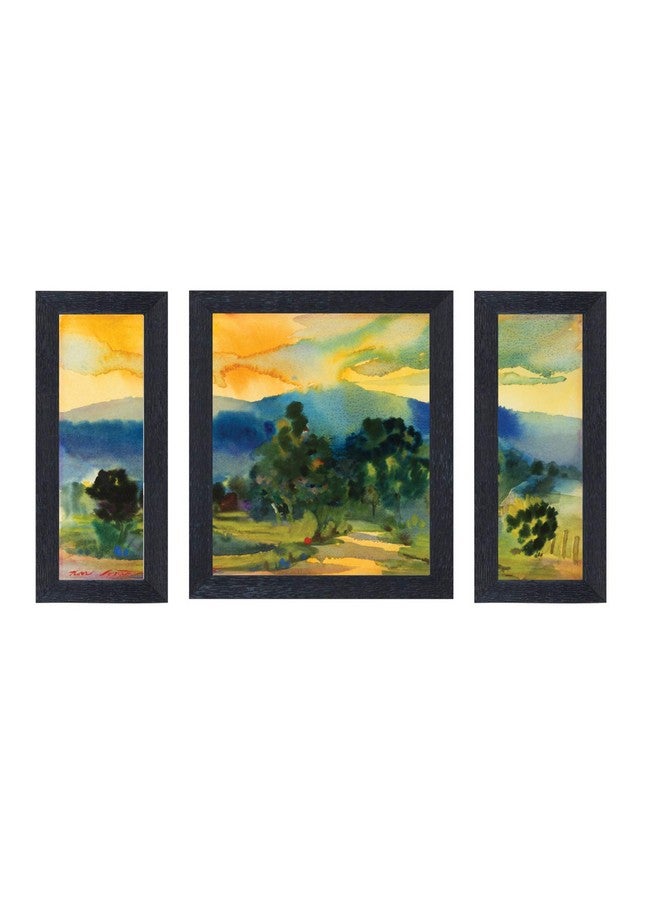 راندم لوحات تجريدية مائية مؤطرة عشوائية (RP-1926)، (6" X 14"-2، 12" X 14"-1) - Image 1