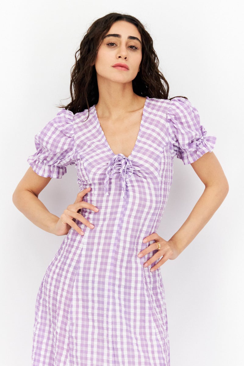 NA-KD Women Checkered Midi Casual Dress, Lilac - Image 4